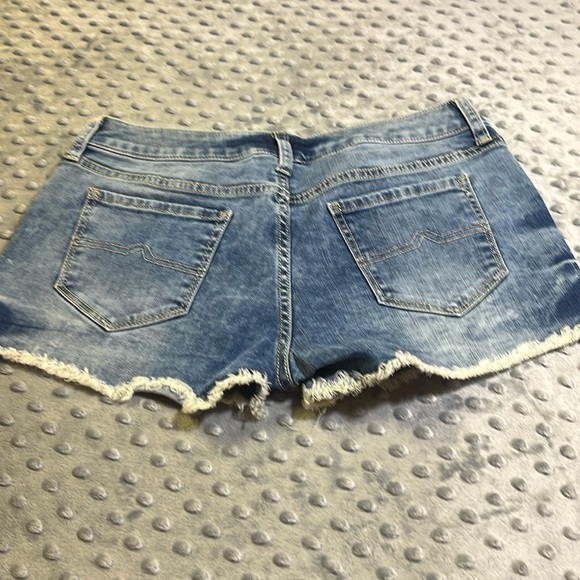 Arizona Light Blue aztec trim Distressed Denim Shorts 5 - Picture 3 of 8